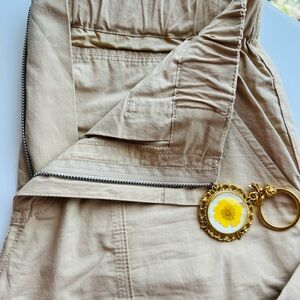 Womens Fitted Waist Cargo Tan Wide Leg Pants